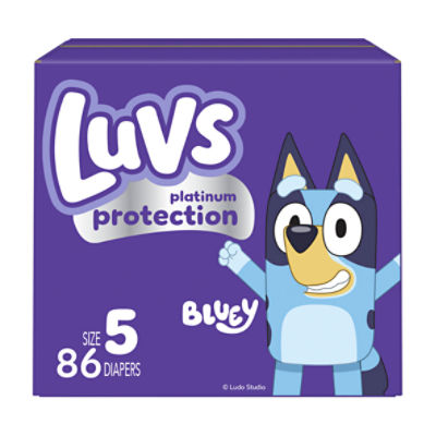Luvs Bluey Platinum Protection Diapers, Size 5, 27+ lb, 86 count