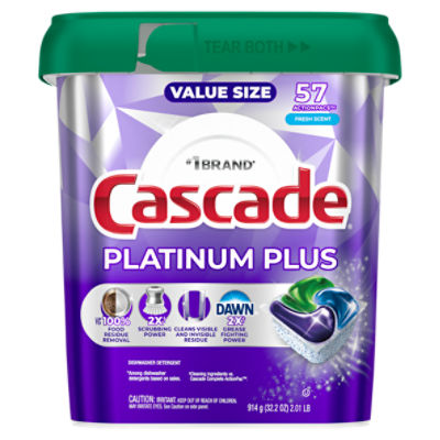 Cascade Platinum Plus Fresh Scent ActionPacs Dishwasher Detergent, 57 count, 32.2 oz