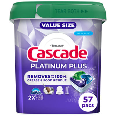 Cascade Platinum Plus Dishwasher Pods, Dishwasher Detergent, Dish Detergent Soap, Fresh, 57 Count
