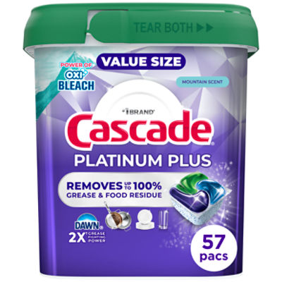 Cascade Platinum Plus Action Pacs, Dishwasher Detergent, Mountain, 57ct