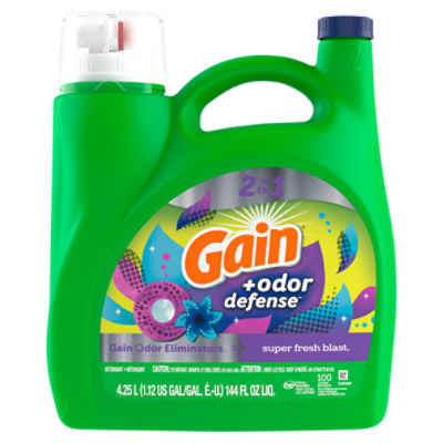 Gain + Odor Defense 2 in 1 Odor Eliminators + Super Fresh Blast Detergent, 100 loads, 144 fl oz