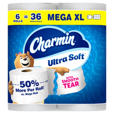Charmin Toilet Paper Ultra Soft, 6 Mega XL Rolls, 2-ply Bath Tissue
