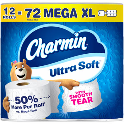 Charmin Toilet Paper Ultra Soft, 12 Mega XL Rolls, 2-ply Bath Tissue