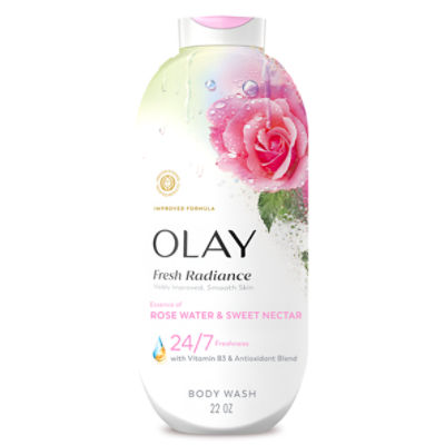 Olay Fresh Radiance Body Wash with Essence of Rose Water and Sweet Nectar, Vitamin B3, 22 fl oz.
