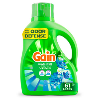 Gain Liquid Laundry Detergent, Now with Odor Defense, Waterfall Delight Scent, 81 fl oz, 61 Loads, 81 Fluid ounce