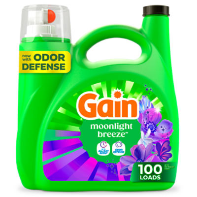 Gain Liquid Laundry Detergent, Now with Odor Defense, Moonlight Breeze Scent, 132 fl oz, 100 Loads, 132 Fluid ounce