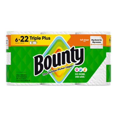 Bounty Paper Towels Full Sheet White, 6 Triple Plus Rolls, 552 Each