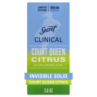 Secret Clinical Court Queen Citrus and Hyaluronic Acid Invisible Solid Deodorant, 2.6 oz.