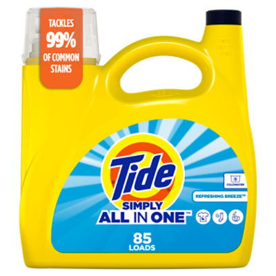 Tide Simply Liquid Laundry Detergent, Refreshing Breeze Scent, 85 Loads, 107 fl oz
