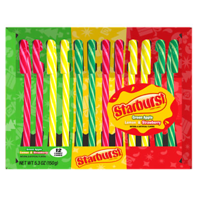 Starburst Green Apple Lemon & Strawberry Candy Canes, 12 count