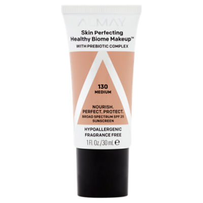 Almay 130 Medium Skin Perfecting Healthy Biome Makeup Broad Spectrum Sunscreen, SPF 25, 1 fl oz