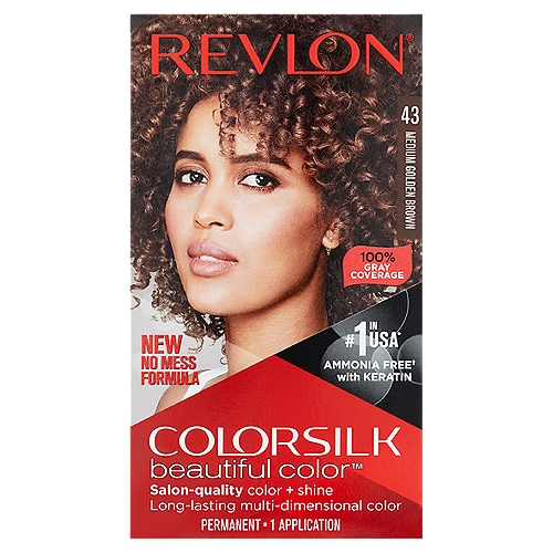Revlon ColorSilk Beautiful Color 43 Medium Golden Brown Permanent Hair Color, 1 Application