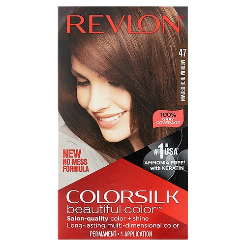 Revlon ColorSilk Beautiful Color 47 Medium Rich Brown Permanent Haircolor, 1 application