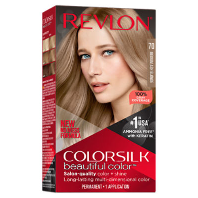 Revlon ColorSilk Beautiful Color 70 Medium Ash Blonde Permanent Hair Color, 1 count