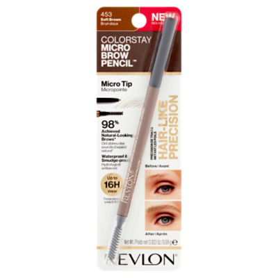 Revlon ColorStay 453 Soft Brown Micro Tip Brow Pencil + Spoolie Brush, 0.003 oz