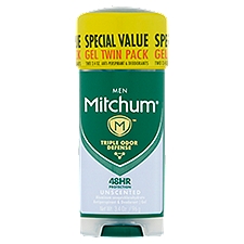 Mitchum Men Unscented Antiperspirant & Deodorant Gel Twin Pack Special Value, 3.4 oz, 2 count, 6 Ounce