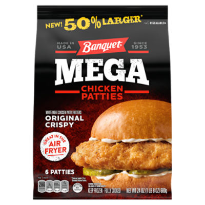 Banquet MEGA Original Crispy Chicken Patties, Frozen Chicken Patty, 24 oz. 6-Count