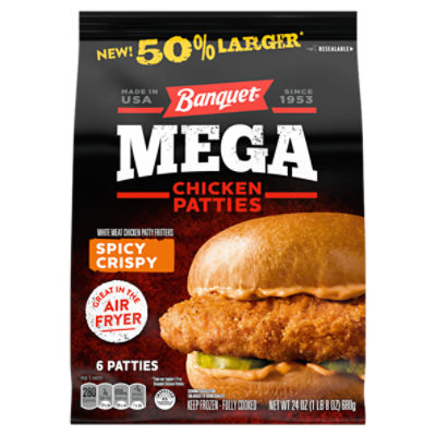 Banquet MEGA Spicy Crispy Chicken Patties, Frozen Chicken Patty, 24 oz. 6-Count