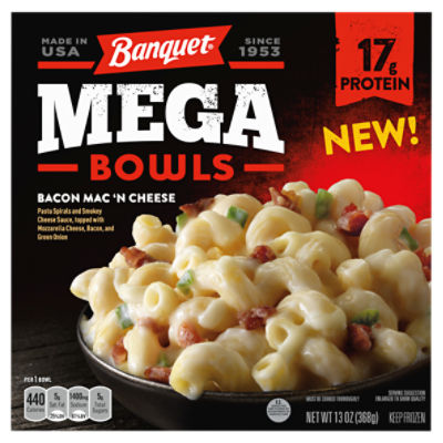 Banquet Mega Bowls Bacon Mac n' Cheese, Frozen, 13 oz.