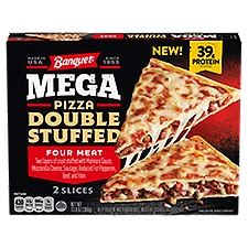 Banquet Pizza, Mega Double Stuffed Four Meat Frozen Slices, 13 Ounce