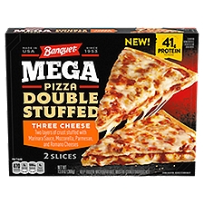 Banquet Pizza, Mega Pizza Double Stuffed Three Cheese Frozen Slices, 13 Ounce