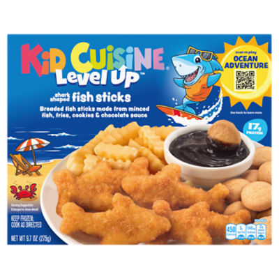 Kid Cuisine Level Up Shark Shaped Fish Sticks, Frozen Meal, 9.7 oz.