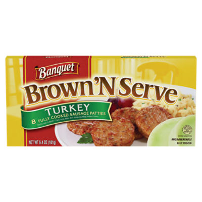 Banquet Brown 'N Serve Turkey Fully Cooked Sausage Patties, 8 count, 6.