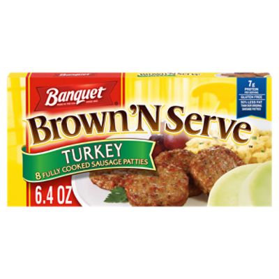 Banquet Brown 'N Serve Turkey Fully Cooked Sausage Patties, 8 count, 6.4 oz