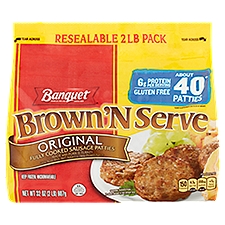 Banquet Brown 'N Serve Original Fully Cooked Sausage Patties, 32 oz, 32 Ounce