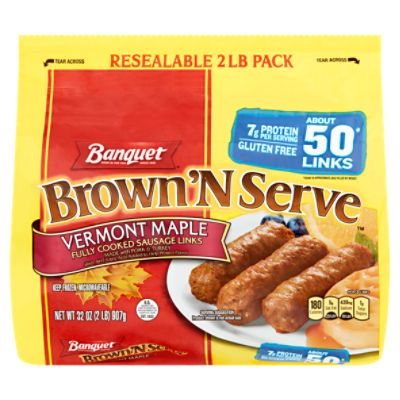 Banquet Brown 'N Serve Vermont Maple Fully Cooked Sausage Links, 32 oz, 32 Ounce