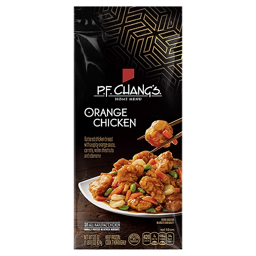 P.F. Chang's Home Menu Orange Chicken, 22 oz
Keep the whole family happy with P.F. Chang's Home Menu Orange Chicken Skillet Meal. This frozen orange chicken contains battered chicken breast, carrots, water chestnuts and edamame in spicy orange sauce with no artificial flavors, colors or preservatives. Cook this frozen meal in a skillet for 4 minutes covered and 4 to 6 minutes uncovered. Stay in. Eat like you didn't.