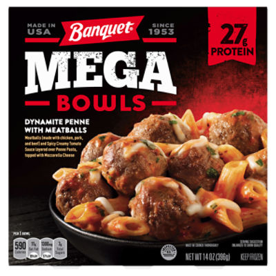 Banquet Mega Bowls Dynamite Penne with Meatballs, 14 oz, 14 Ounce