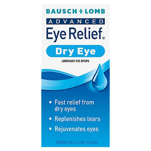 Bausch + Lomb Advanced Eye Relief Dry Eye Lubricant Eye Drops, 0.5 fl oz
Uses
■ temporary relief of burning and irritation due to dryness of the eye
■ prevents further irritation

Drug Facts
Active ingredients - Purpose
Glycerin (0.3%), Propylene glycol (1.0%) - Lubricant