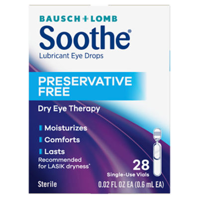Bausch + Lomb Soothe Preservative Free Dry Eye Therapy Lubricant Eye Drops, 0.02 fl oz, 28 count