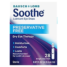 Bausch + Lomb Soothe Preservative Free Dry Eye Therapy Lubricant Eye Drops, 0.02 fl oz, 28 count