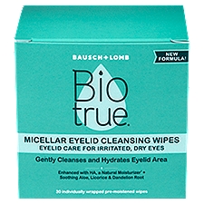 Bausch + Lomb Biotrue Micellar Eyelid Cleansing Wipes, 30 count