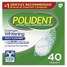 Gsk Polident Overnight Whitening Antibacterial Denture Cleanser Tablets, 40 count