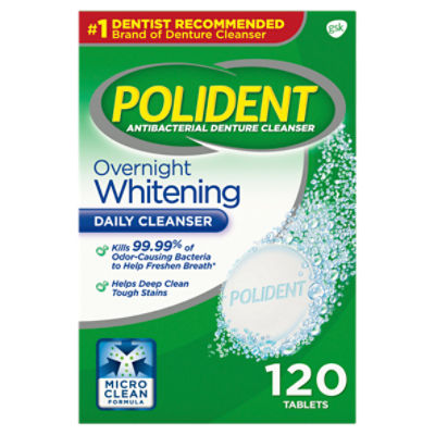 Polident Overnight Whitening Antibacterial Denture Cleanser