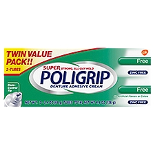 Poligrip Free Denture Adhesive Cream Twin Value Pack, 2.4 oz, 2 count