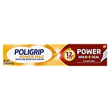 Poligrip Power Max Power Hold + Seal Denture Cream, Flavor Free, 2.2 oz, 2.2 Ounce