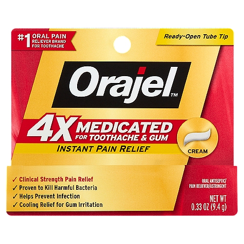 Orajel 4x Medicated for Toothache & Gum Instant Pain Relief Cream, 0.33 oz