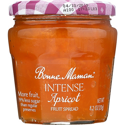 Bonne Maman Intense Apricot Fruit Spread, 8.2 oz
Regular preserves have 13g of sugars. This product contains 8g.
