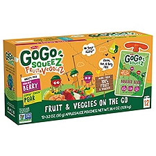 GoGo Squeez Fruit & Veggiez, Vty Pear/Berry, 12 Pack, 38.4 Ounce