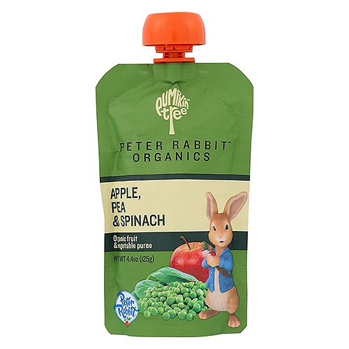 Pumpkin Tree Peter Rabbit Organics Apple, Pea & Spinach Organic Fruit & Vegetable Puree, 4.4 oz
Whether it's the morning rush or after school club, our squeezy pouches are ideal to carry in your bag for snack time.