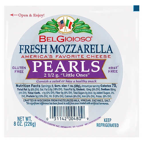 BelGioioso Pearls Fresh Mozzarella Cheese, 8 oz
rBST* free
*No significant difference has been found in milk from cows treated with artificial hormones.