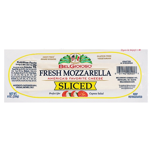 BelGioioso Fresh Mozzarella Sliced Cheese, 8 oz