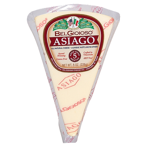 BelGioioso Asiago Cheese, 8 oz
rBST free*
*No significant difference has been found in cows treated with artificial hormones