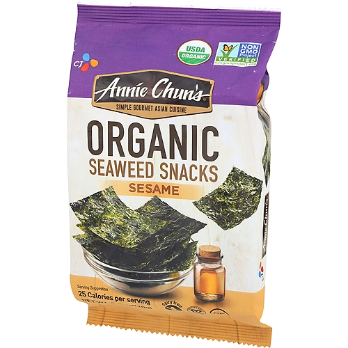 Annie Chun's Organic Sesame Seaweed Snacks, 0.35 oz
Never feel guilty about snacking again! These light and airy sheets of seaweed are lightly seasoned for a satisfyingly savory crunch.
They're irresistibly delicious - and they're gluten-free, dairy-free and vegan!
