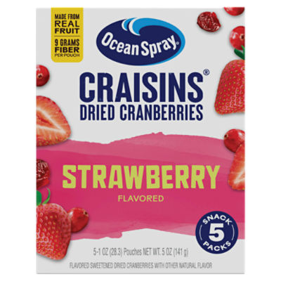 Ocean Spray Craisins Strawberry Flavored Dried Cranberries Snack Packs, 1 oz, 5 count