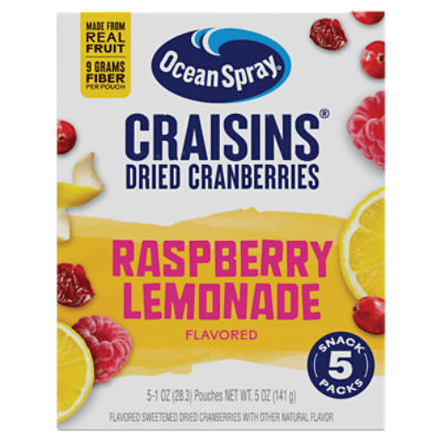 Ocean Spray Craisins Raspberry Lemonade Flavored Dried Cranberries Snack Packs, 1 oz, 5 count
